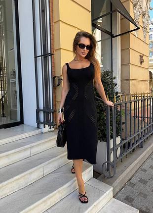 Базовое ажурное платье миди на широких бретельках