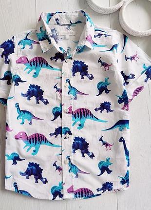 Красивая летняя белая рубашка в динозаврах артикул: 23642