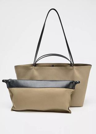 Велика сумка шопер zara коричнева сумка на плече пісочна велика сумка zara довга сумка бежева