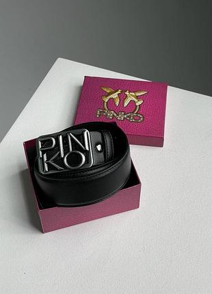 Ремень женский кожаный pinko text leather belt black/silver черный пинко пояс серебряная жесть