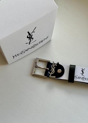 Шкіряний ремень yves saint laurent square buckle black/silver чорний ів сен лоран пояс срібна бляха