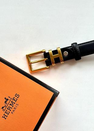 Ремень женский кожаный hermes black/gold черный гермес пояс золотая жесть