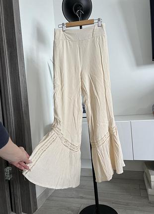 Бохо брюки панталоны кюлоты трендовые бежевые прямые широкие рукоятки брюки