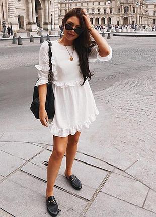 Белое нарядное oversize платье in the style трапецией с милыми рюшиками (хлопок).