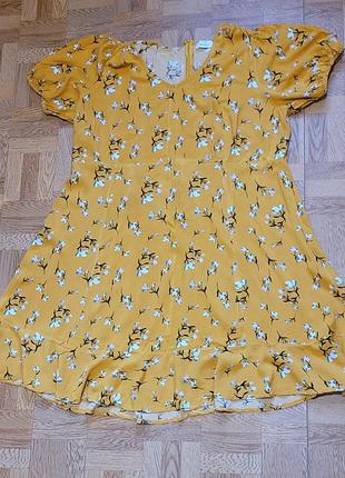 Платье желтое с принтом отрезное вискоза большой размер xxl-xxxl