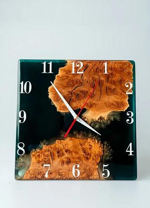 Годинник з дерева та епоксидної смоли ручної роботи лісовий відлік 30x30 см