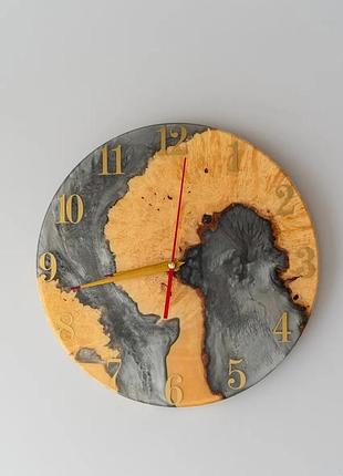 Годинник з дерева та епоксидної смоли ручної роботи дерев'яний потік 30 см