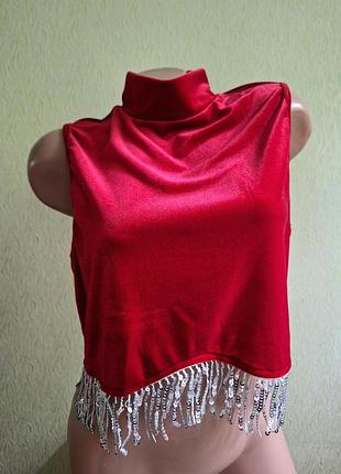 Топ с горловиной. футболка американка. топик с бахромой. велюр.