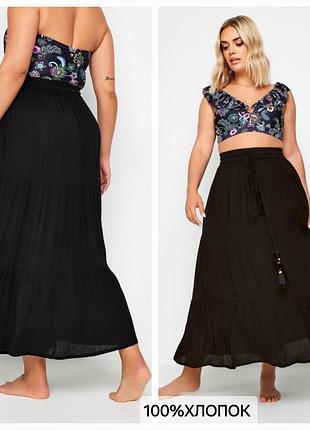 Юбка/100%хлопок/ярусная/макси/на резинке/батал yours