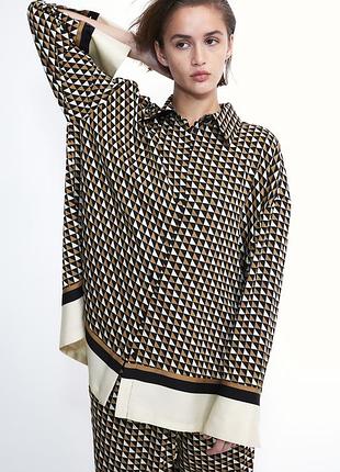 H&m сатинова оверсайз сорочка в геометричний принт в піжамному стилі батал l xl xxl