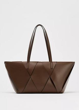 Довга сумка на плече zara коричнева сумка шопер zara довга плетена сумка подовжена
