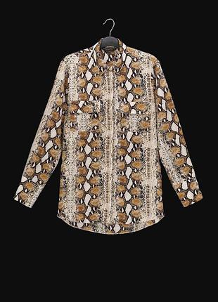 Рубашка с длинным рукавом "dorothy perkins" бежево-коричневая со змеиным принтом, uk12/eur40.