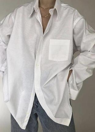 Якісна біла сорочка рубашка трендова базова з карманом s/m оверсайз