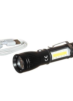 Фонарик с ручной подзарядкой usb металический, черный lu-18-1438
