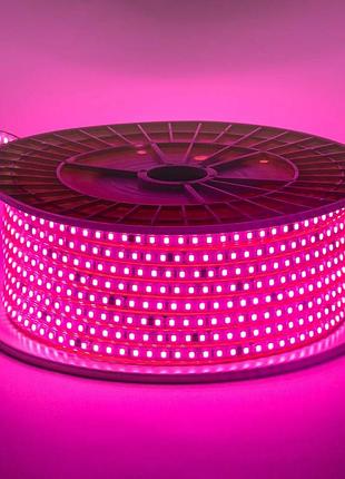 Світлодіодна стрічка рожева 220v герметична avt smd2835 120 led/м 9 вт/м ip65 11х5.5mm