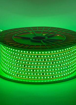 Світлодіодна стрічка зелена 220 v герметична avt smd2835 120 led/м 9 вт/м ip65 11х5.5mm