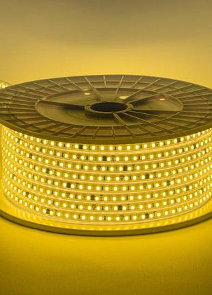 Світлодіодна стрічка жовта 220v герметична avt smd2835 120 led/м 9 вт/м ip65 11х5.5mm