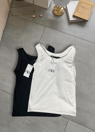 Нова 🖤 базова майка zara в рубчик (чорна та біла) футболка кроп топ