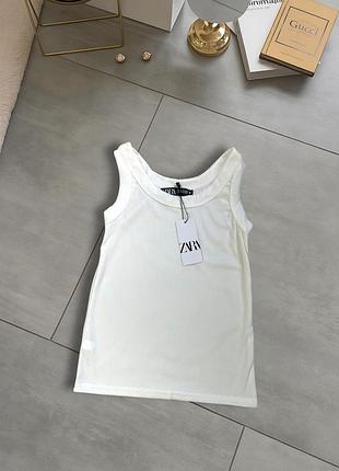 Нова 🤍 базова майка zara в рубчик (чорна та біла) футболка кроп топ
