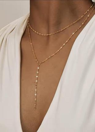 Стильні 2 ланцюжки нержавіюча сталь позолота 18к кольє чокер намисто
