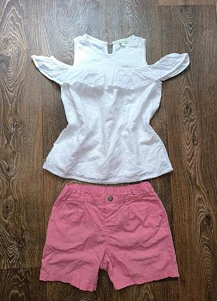 Комплект розовые шорты и белая блуза прошва