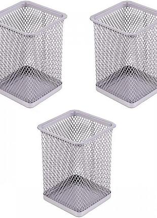 Набор металлических подставок-стаканчиков для ручек  квадратные 3 шт серые