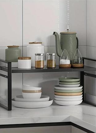 Кухонна додаткова розсувна поличка, підставка, стелаж у шафу металева 25-45 см