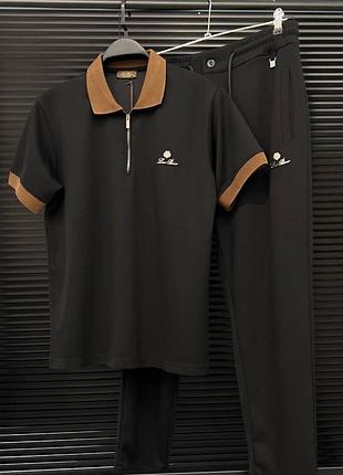 Костюм спортивний поло штани чорний білий