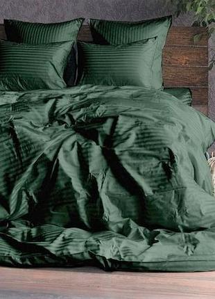 Комплект постельного белья вилена страйп сатин темно зеленый евро размер