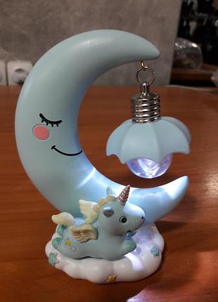 Нічник-світильник дитячий єдиноріг та луна дитяча лампа на батарейках тепле світло