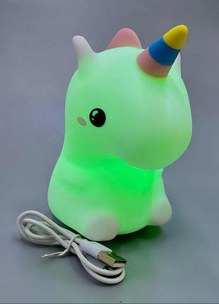 Світильник-м'яка іграшка сенсорний силіконовий з акумулятором єдиноріг 12х15 см. декор освітлювальний.