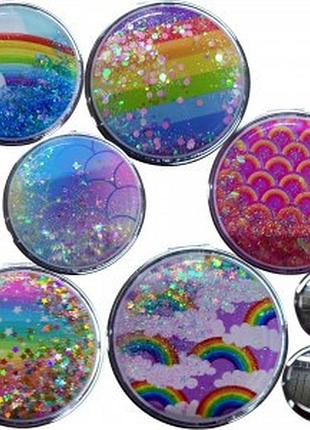 Зеркальце косметическое карманное двустроннее с рисунком в ассортименте. подарок любимым.