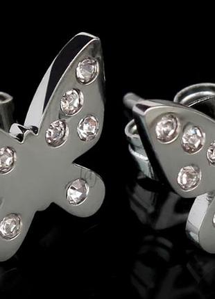 Серьги-гвоздики с прозрачными стразами. бабочки. элегантная бижутерия.