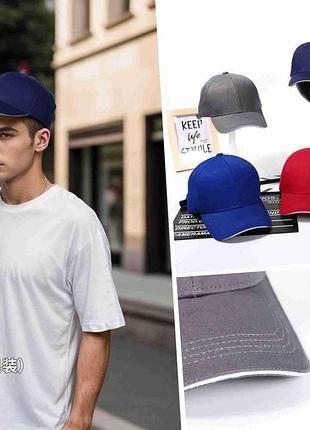 Бейсболка-сэндвич летняя однотонная с белой вставкой и застежкой в ассортименте. головные уборы на каждый день