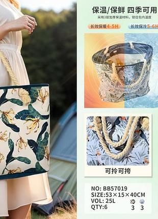 Сумка холодильник велика з квітковим принтом дві ручки-плетінки в асортименті 53х40х15 см. 25 л. термосумки.