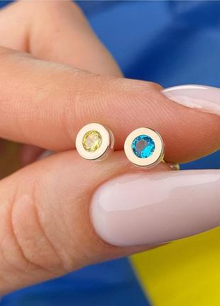Серьги серебряные с золотом и фианитами голубого и желтого цвета