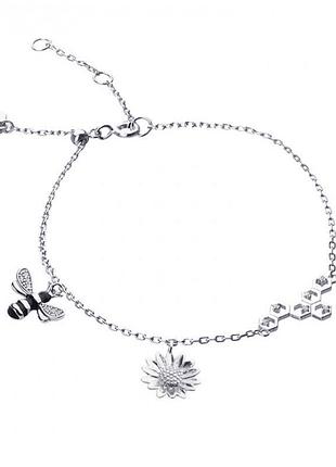 Браслет серебряный с фианитами пчелка