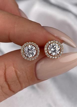 Серьги серебряные гвоздики с позолотой