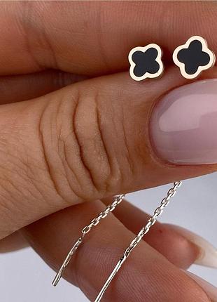 Сережки срібні протяжки із золотом