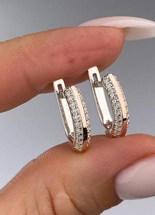 Серьги серебряные с золотом и фианитами