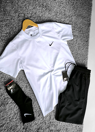 Мужской комплект nike шорты + футболка (лого вышивка) + носки🔥