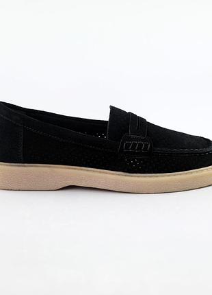 Лоферы женские замшевые перфорация 591795 черные