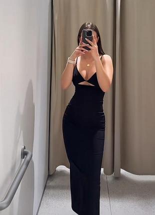 Платье летнее черная длинная с разрезом открытое платье сарафан l xl xxl zara 4661/331