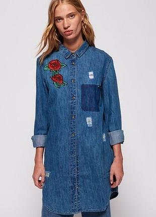 Джинсова брендова подовжена рубашка