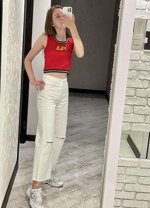 Топ подовжений в червоному кольорі від бренду fila (оригінал), s розмір по бірці