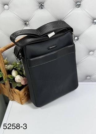 Мужская сумка борсетка черная кожаная из эко кожи из полиуретана через плечо прямоугольная