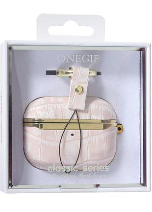 Чехол onegif leather croco для airpods pro pink