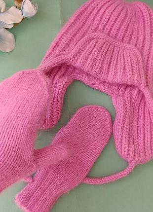 Вушанка шапка ушанка ангорова в'язана рукавички