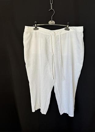 Tu белые летние брюки батал льняные лён укороченные бриджи пляжные большой размер