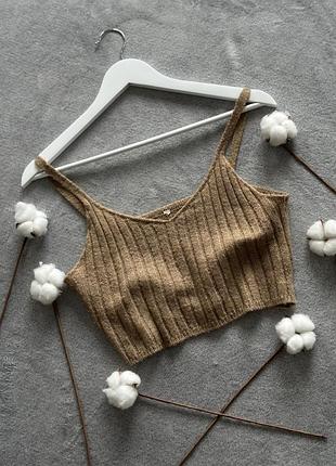 Топ жіночий короткий мягкий топ майка бежевий літній топік на брительках